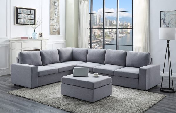 Bayside 120"W Light Gray Linen 7 Seat Reversible Modular Sectional Sofa - Image 4