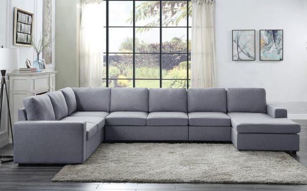 Tifton 147"W Light Gray Linen 7 Seat Reversible Modular Sectional Sofa Chaise - Image 5