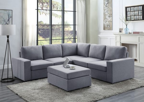 Decker 94"W Light Gray Linen 6 Seat Reversible Modular Sectional Sofa