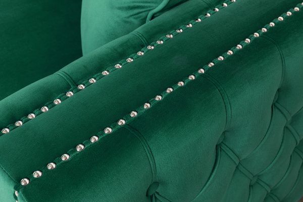 Ryan 109"W Green Velvet Reversible Sectional Sofa Chaise with Nail-Head Trim - Image 4