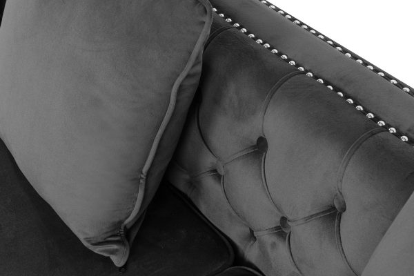 Ryan 109"W Dark Gray Velvet Reversible Sectional Sofa Chaise with Nail-Head Trim - Image 3
