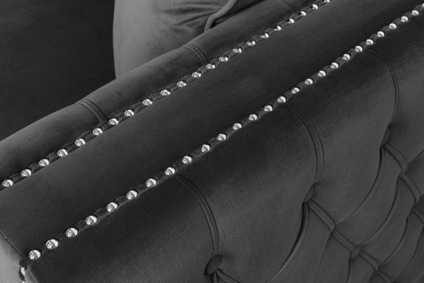 Ryan 109"W Dark Gray Velvet Reversible Sectional Sofa Chaise with Nail-Head Trim - Image 2
