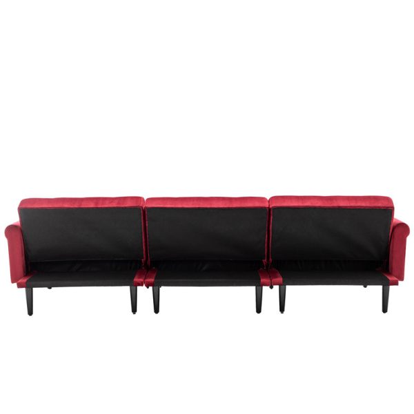 Piper 113"W Jujube Red Velvet Sofa Bed with Ottoman and 2 Accent Pillows - Image 2