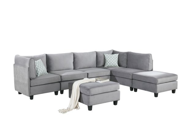 Zelmira 120"W Gray Velvet 7Pc Modular Sectional Sofa - Image 3