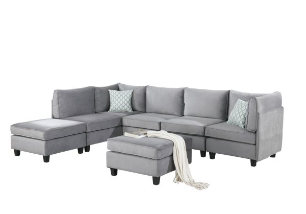Zelmira 120"W Gray Velvet 7Pc Modular Sectional Sofa - Image 2