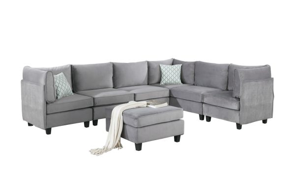 Simona 120"W Gray Velvet 7Pc Modular Sectional Sofa - Image 3
