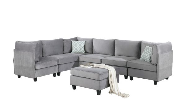 Simona 120"W Gray Velvet 7Pc Modular Sectional Sofa - Image 2