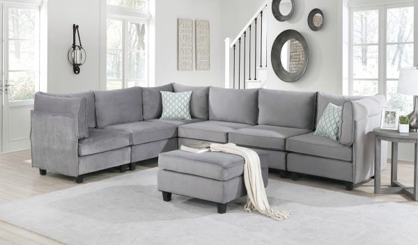 Simona 120"W Gray Velvet 7Pc Modular Sectional Sofa - Image 4