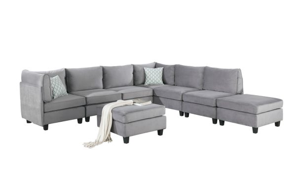 Zelmira 120"W Gray Velvet 8Pc Modular Sectional Sofa - Image 5