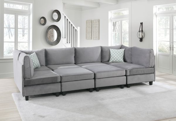 Zelmira 120"W Gray Velvet 8Pc Modular Sectional Sofa - Image 3