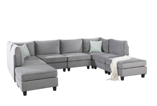 Zelmira 120"W Gray Velvet 8Pc Modular Sectional Sofa - Image 7
