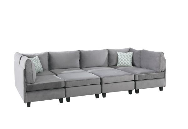 Zelmira 120"W Gray Velvet 8Pc Modular Sectional Sofa - Image 6