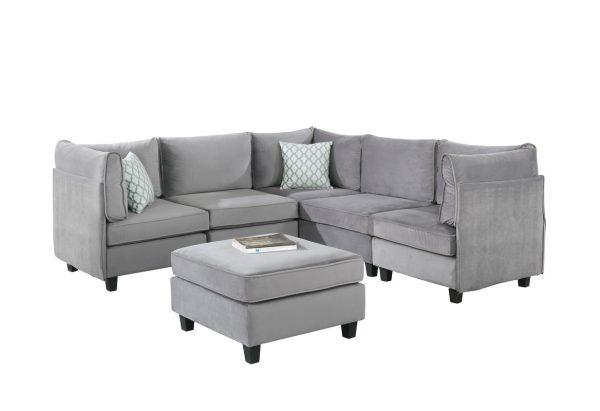 Zelmira 90"W Gray Velvet 6Pc Modular Sectional Sofa - Image 3