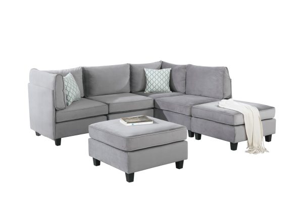 Simona 90"W Gray Velvet 6Pc Modular Sectional Sofa - Image 3
