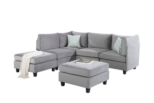 Simona 90"W Gray Velvet 6Pc Modular Sectional Sofa - Image 2