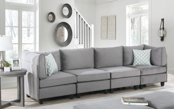 Zelmira 120"W Gray Velvet 4Pc Sofa