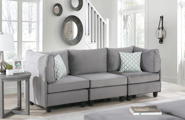 Zelmira 90"W Gray Velvet 3Pc Sofa