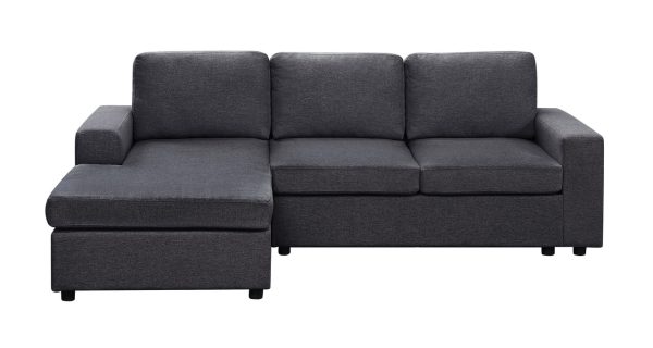 Aurelle 94.5"W Sofa with Reversible Chaise in Dark Gray Linen - Image 3