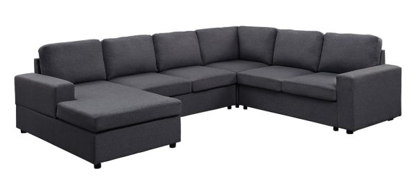 Dakota 120.5"W Sectional Sofa with Reversible Chaise in Dark Gray Linen