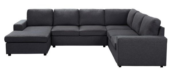 Dakota 120.5"W Sectional Sofa with Reversible Chaise in Dark Gray Linen - Image 2