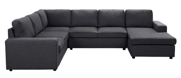 Dakota 120.5"W Sectional Sofa with Reversible Chaise in Dark Gray Linen - Image 3