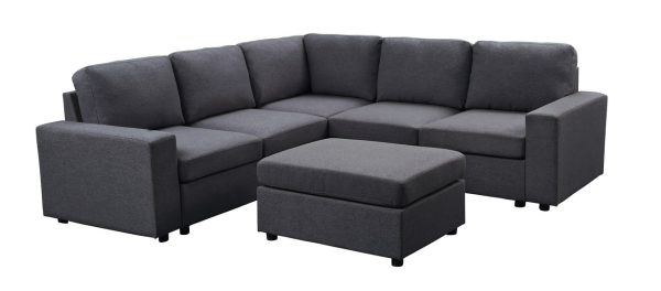 Elliot 94"W Sectional Sofa with Ottoman in Dark Gray Linen