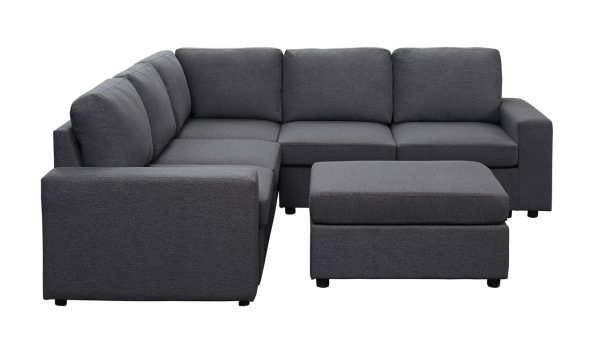 Elliot 94"W Sectional Sofa with Ottoman in Dark Gray Linen - Image 2
