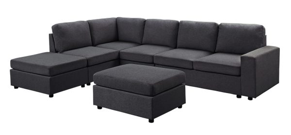 Marley 120"W Modular Sectional Sofa with Ottoman in Dark Gray Linen