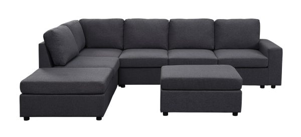 Marley 120"W Modular Sectional Sofa with Ottoman in Dark Gray Linen - Image 3