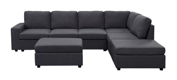 Marley 120"W Modular Sectional Sofa with Ottoman in Dark Gray Linen - Image 2