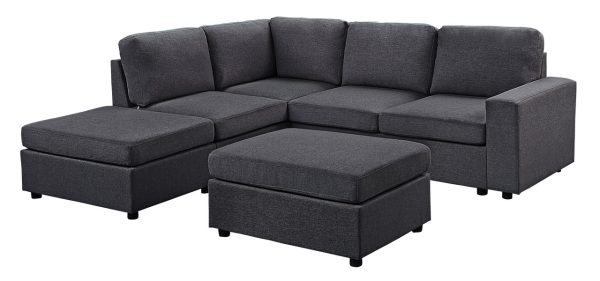 Skye 94"W Modular Sectional Sofa with Ottoman in Dark Gray Linen