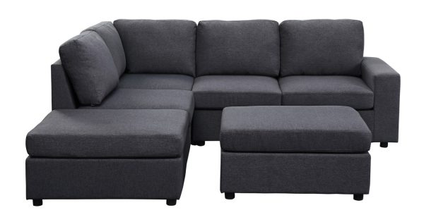 Skye 94"W Modular Sectional Sofa with Ottoman in Dark Gray Linen - Image 3