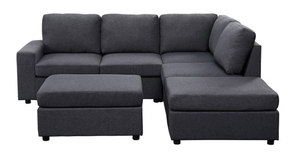 Skye 94"W Modular Sectional Sofa with Ottoman in Dark Gray Linen - Image 2