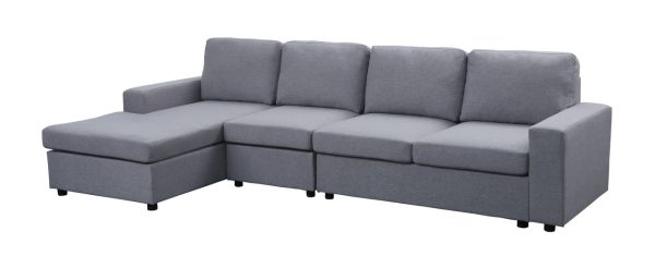 Bailey 120.5"W Light Gray Linen Reversible Modular Sectional Sofa Chaise