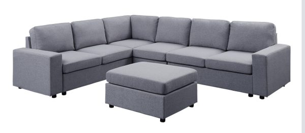 Casey 120"W Light Gray Linen 7 Seat Reversible Modular Sectional Sofa