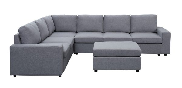 Casey 120"W Light Gray Linen 7 Seat Reversible Modular Sectional Sofa - Image 3