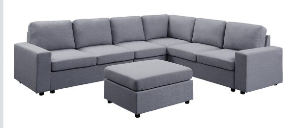 Casey 120"W Light Gray Linen 7 Seat Reversible Modular Sectional Sofa - Image 2