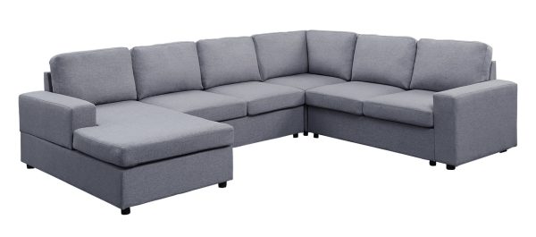 Dakota 120.5"W Light Gray Linen 6 Seat Reversible Modular Sectional Sofa Chaise