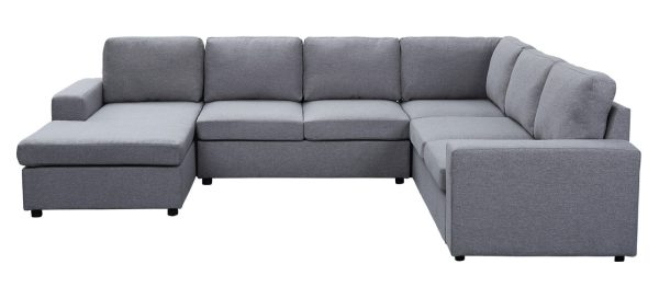 Dakota 120.5"W Light Gray Linen 6 Seat Reversible Modular Sectional Sofa Chaise - Image 2