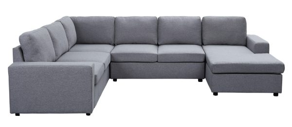 Dakota 120.5"W Light Gray Linen 6 Seat Reversible Modular Sectional Sofa Chaise - Image 3