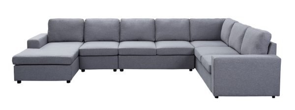 Hayden 146.5"W Light Gray Linen 7 Seat Reversible Modular Sectional Sofa Chaise - Image 3