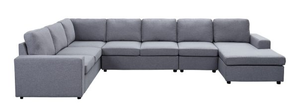 Hayden 146.5"W Light Gray Linen 7 Seat Reversible Modular Sectional Sofa Chaise - Image 2