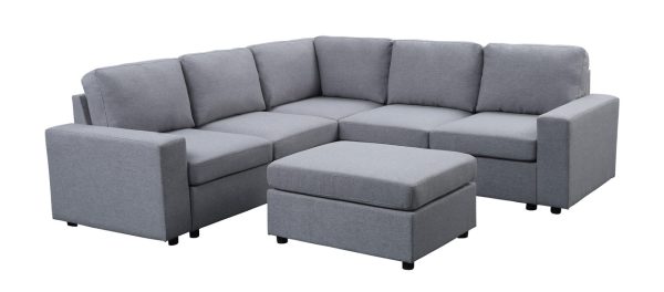 Elliot 94"W Light Gray Linen 6 Seat Reversible Modular Sectional Sofa