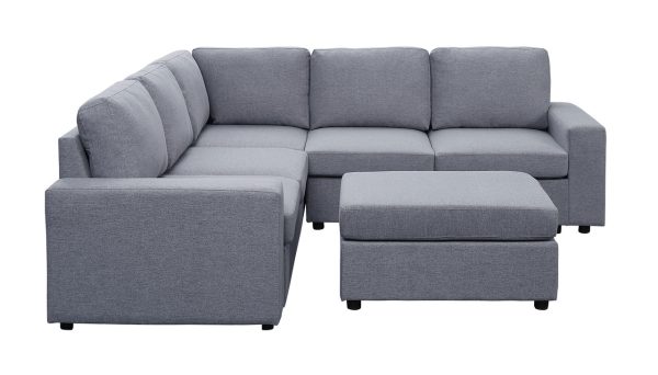 Elliot 94"W Light Gray Linen 6 Seat Reversible Modular Sectional Sofa - Image 2