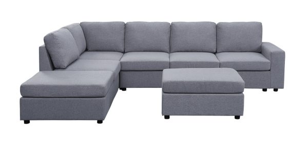 Marley 120"W Light Gray Linen 7 Seat Reversible Modular Sectional Sofa with Ottoman - Image 3