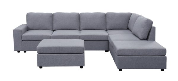 Marley 120"W Light Gray Linen 7 Seat Reversible Modular Sectional Sofa with Ottoman - Image 2
