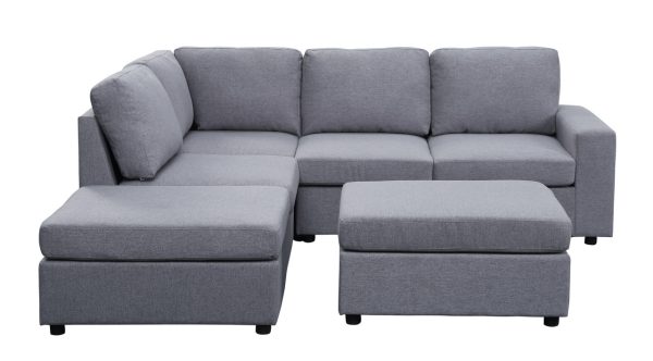 Skye 94"W Light Gray Linen 6 Seat Reversible Modular Sectional Sofa with Ottoman - Image 3