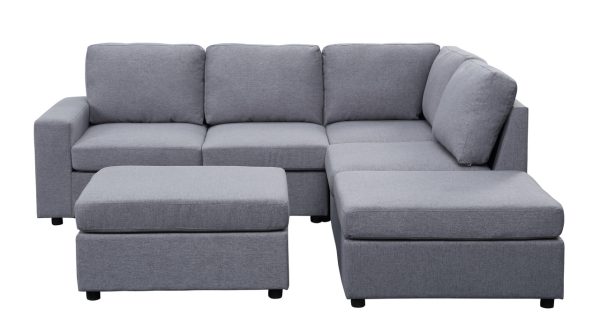 Skye 94"W Light Gray Linen 6 Seat Reversible Modular Sectional Sofa with Ottoman - Image 2