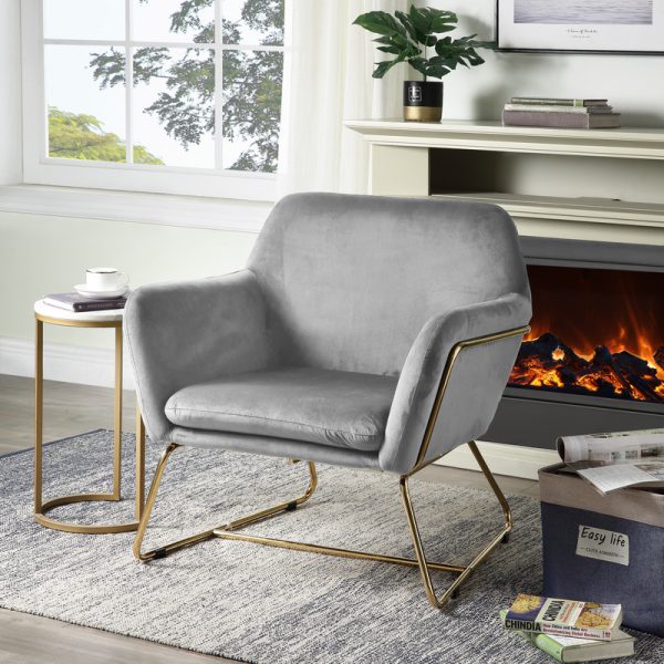 Keira 29.5"W Gray Velvet Accent Chair with Metal Base