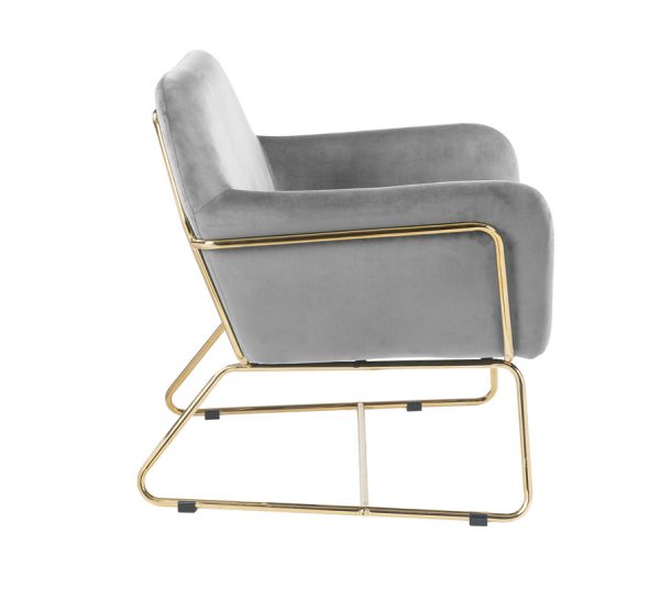 Keira 29.5"W Gray Velvet Accent Chair with Metal Base - Image 3